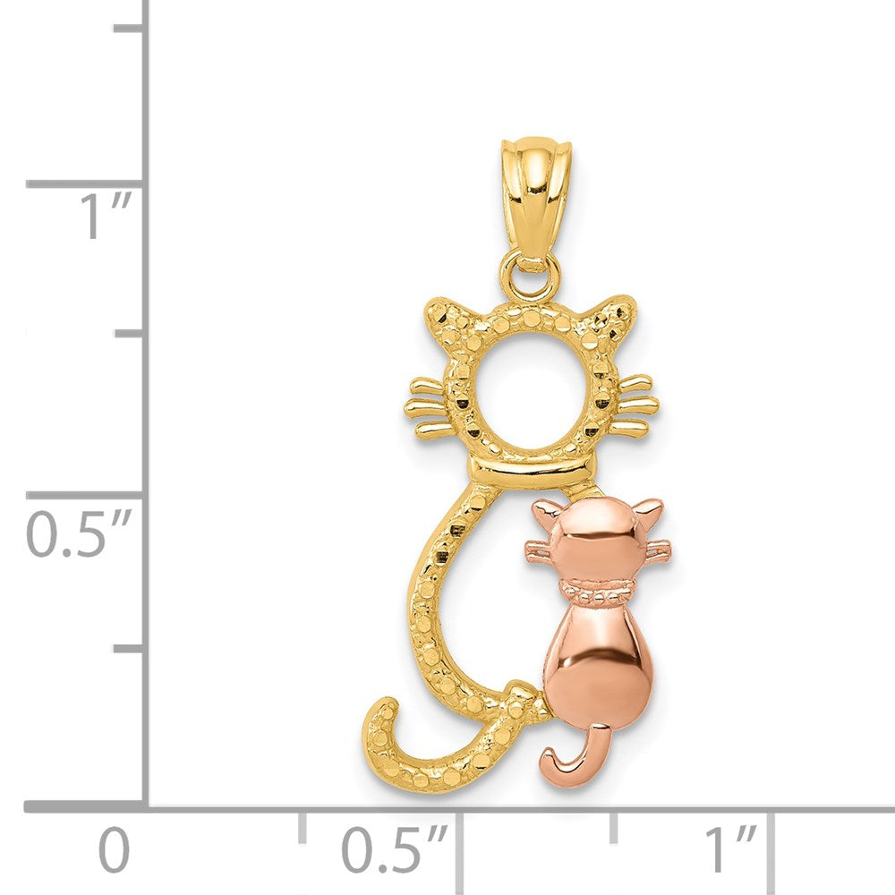 Gattina 14K Two-Tone Gold Polished Diamond-cut Big & Little Sitting Cats Pendant