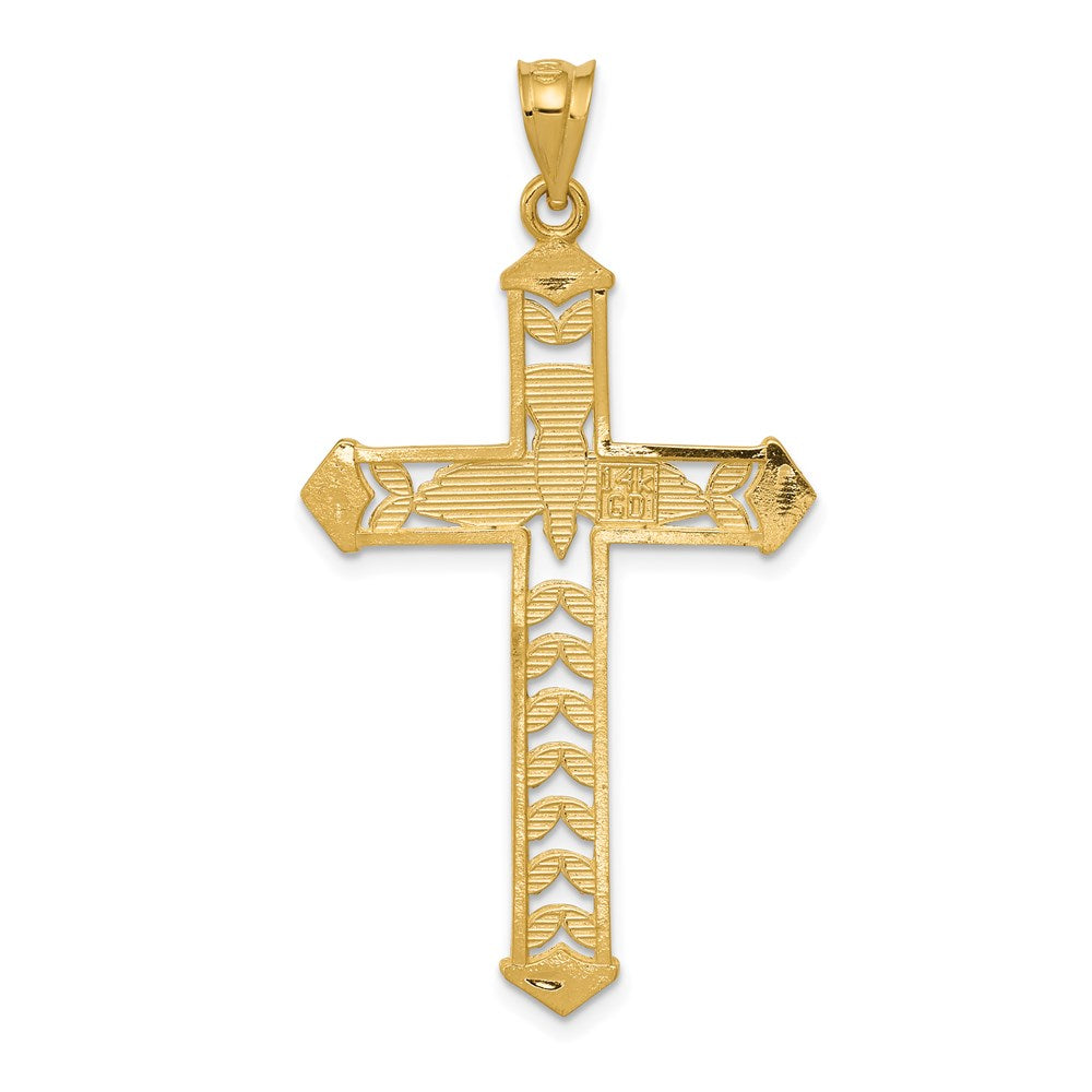 and Rhodium Polished Diamond-Cut Dove Cross Pendant - WBC