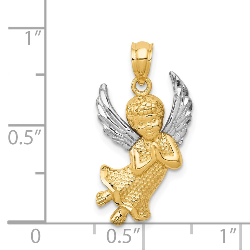 and Rhodium Diamond-cut Praying Angel Pendant - WBC