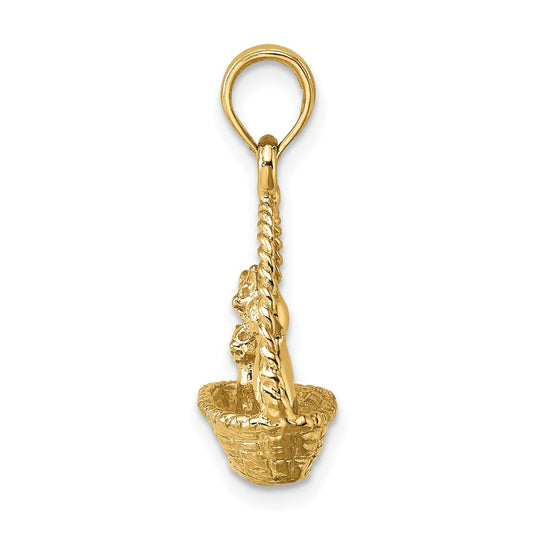 Tigress 14K Gold 3-D Cats Inside Of Basket Charm, 16.6mm