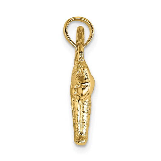 14K Gold Minou 3-D Textured Arch Back & Raised Tail Cat Charm, 18.3mm