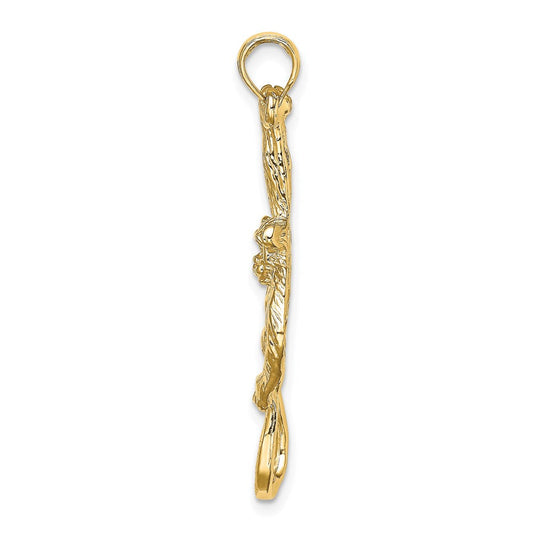 14K Gold 2-D Textured Hanging Monkey Charm, 12.6mm