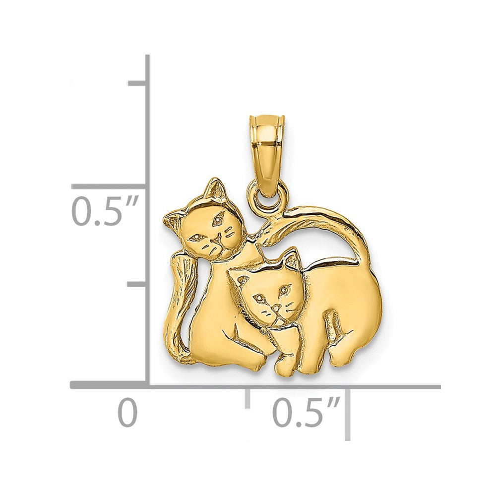 10K Gold 3-D Polished Two Kittens Charm, 14.5mm