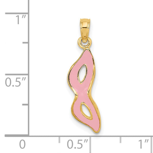 3-D and Beveled with Pink Enamel Masquerade Mask Pendant - WBC