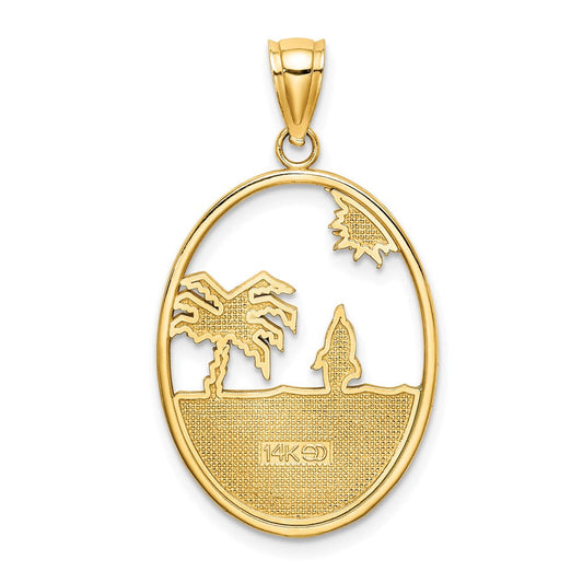 14K Gold Wavecrest Enamel Dolphin Jumping In Beach Scene Charm, 18.35mm