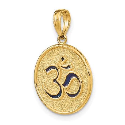 14K Gold Freesia Enamel Om Symbol with Lotus Flower on Reverse Charm, 15.8mm