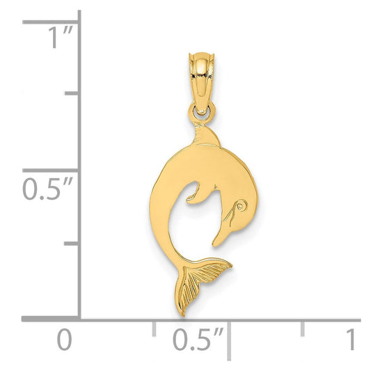 14K Gold Flat & Polished Dolphin Charm, 9.75mm