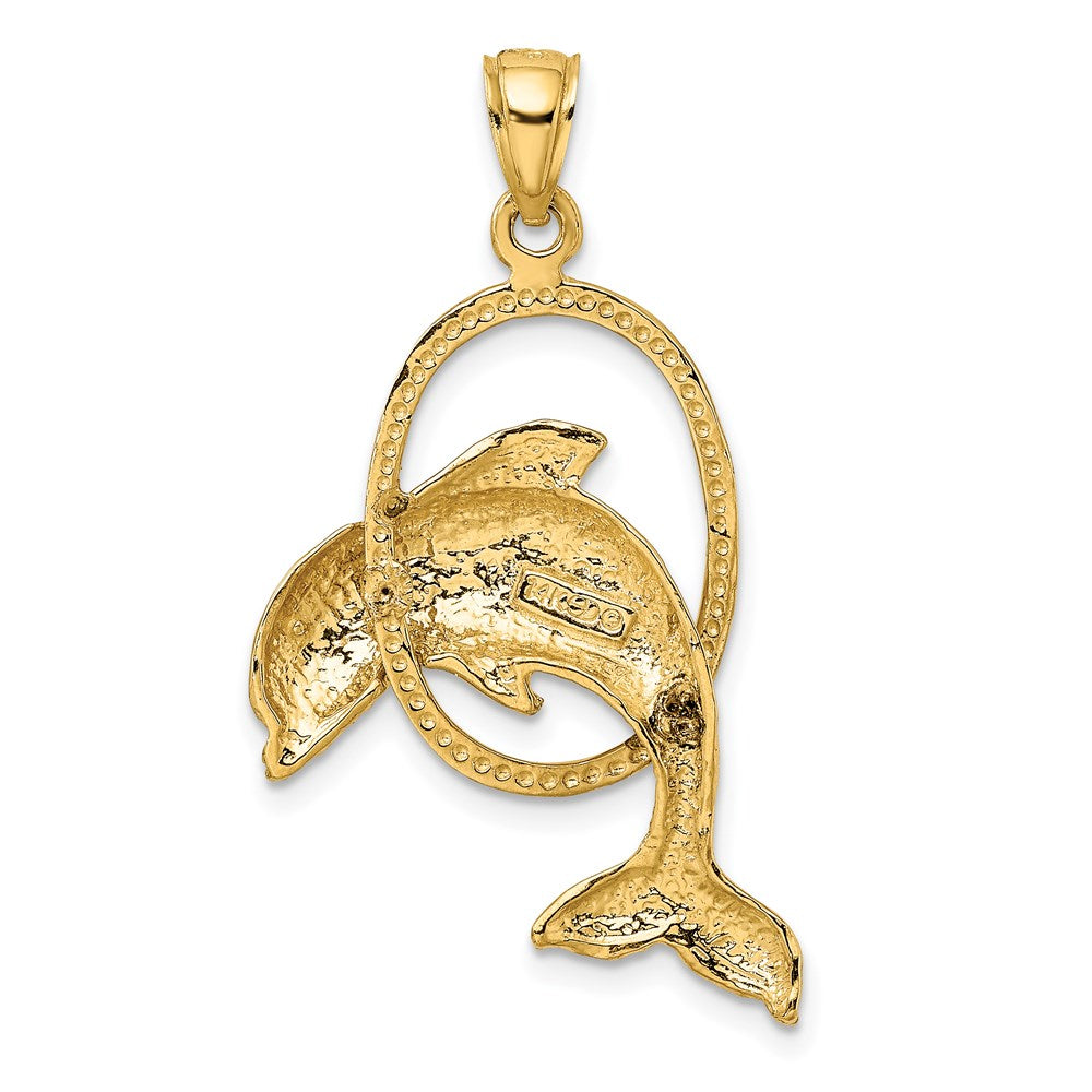 Large Polished Dolphin Jumping Through Hoop Charm - WBC