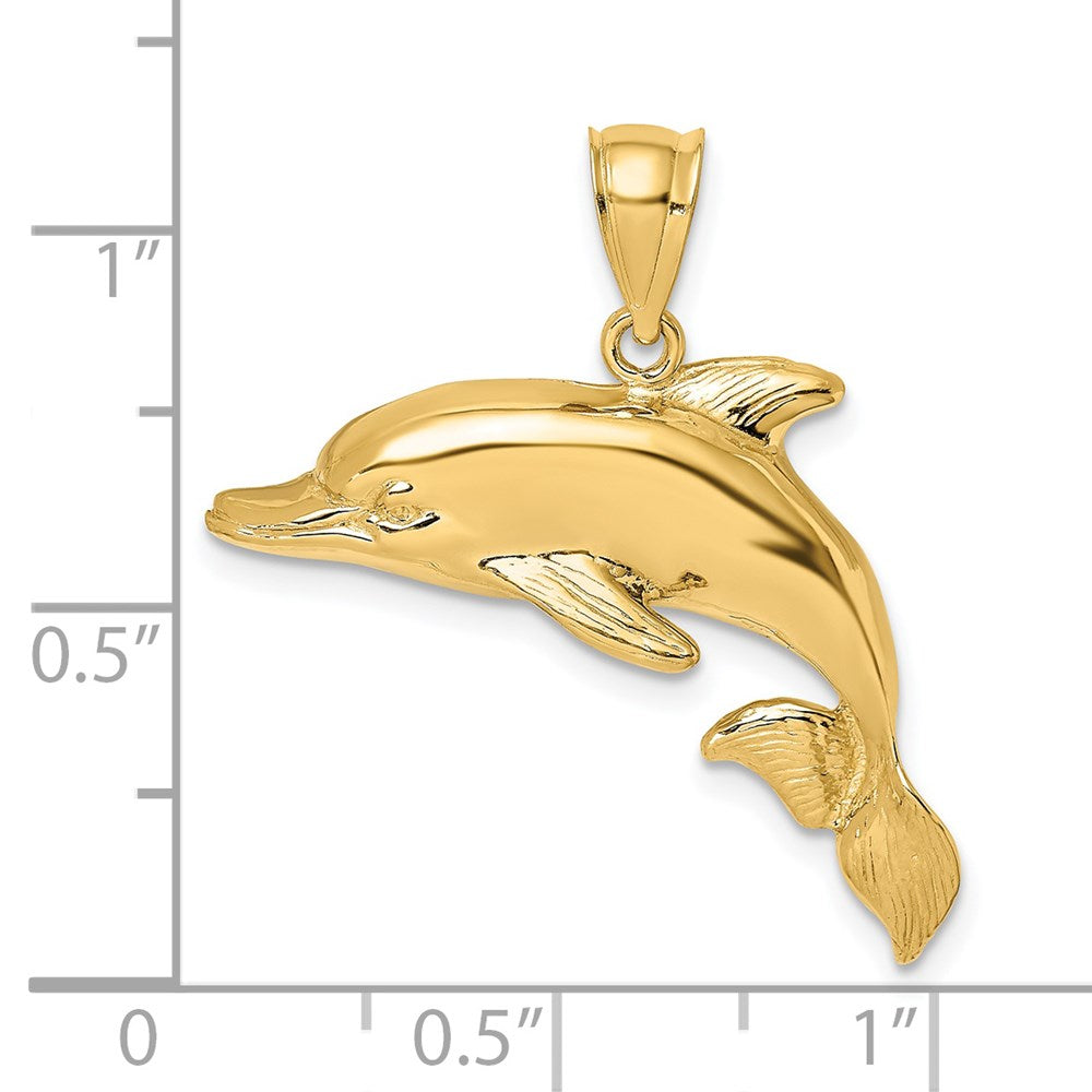 14K Gold Pacifica 2-D Polished & Textured Dolphin Charm, 32.95mm