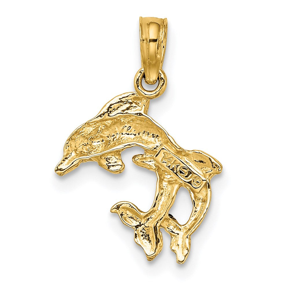 Polished 2-D Mini Double Dolphins Charm - WBC