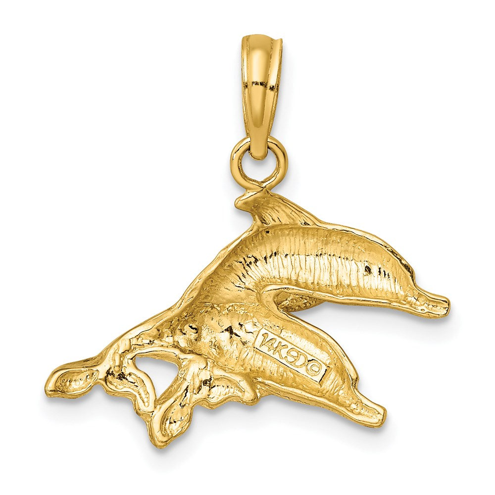 Polished and Textured Two Dolphins Charm - WBC
