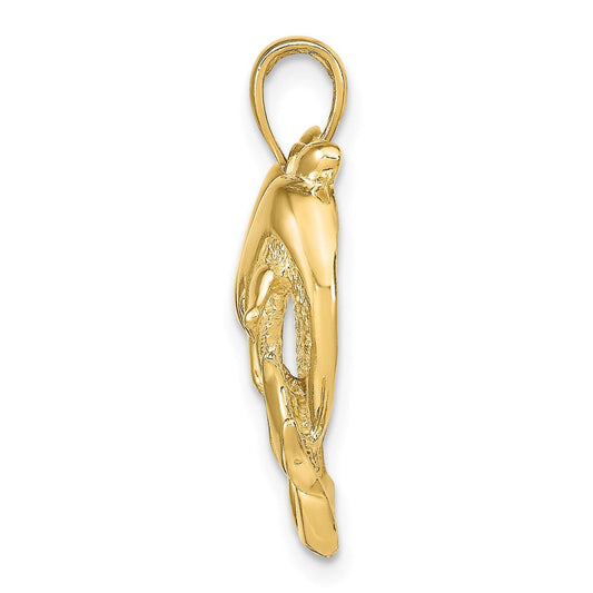 14K Gold Twin Dolphins Pendant, 22mm