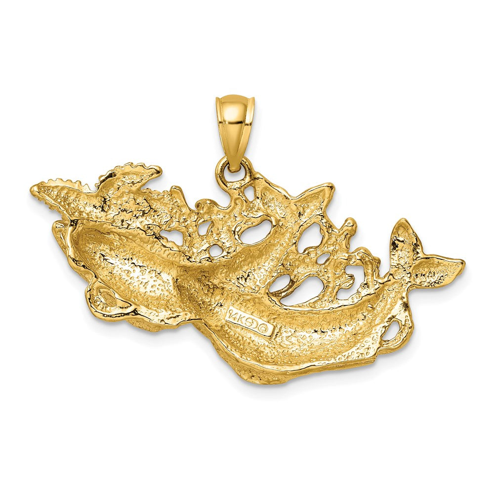 Thetis 14K Gold Polished & Textured Dolphins Swimming with Starfish Pendant