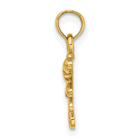 14K Gold Textured Mini Double Dolphins & Waves Charm, 11.85mm