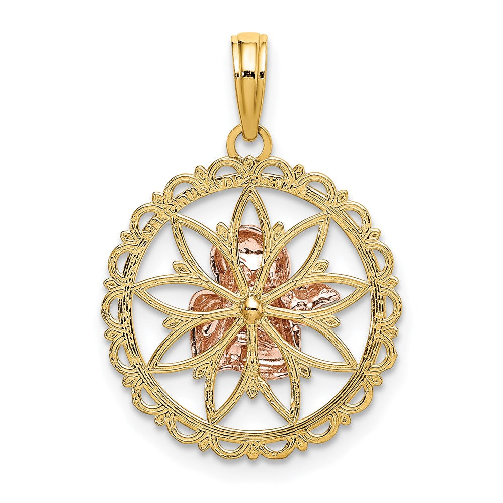 Two-tone with Rhodium Cut-out Angel on Round Scalloped Frame Charm - WBC