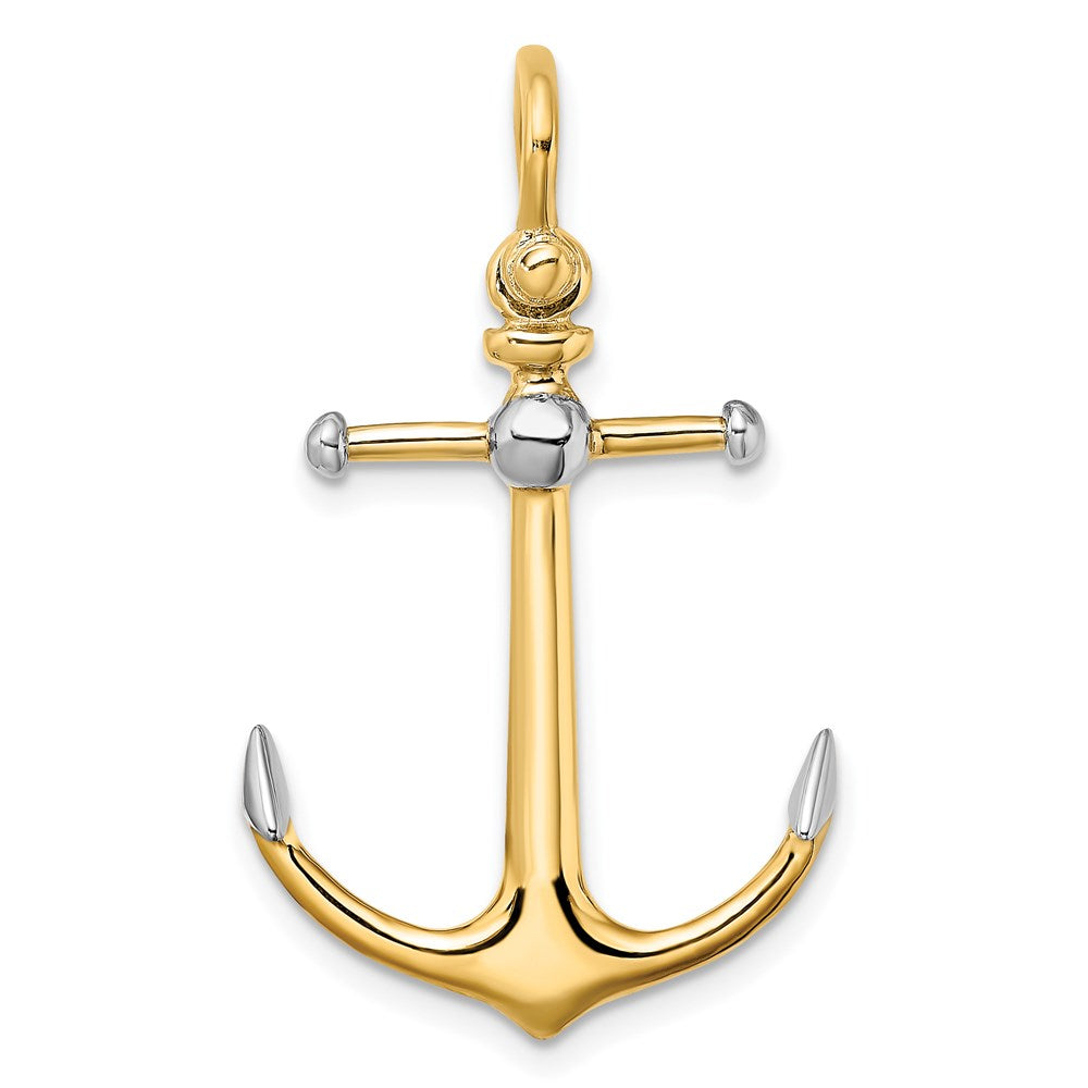 and Rhodium 3-D Anchor with Long T-Bar and Shackle Bail Charm - WBC