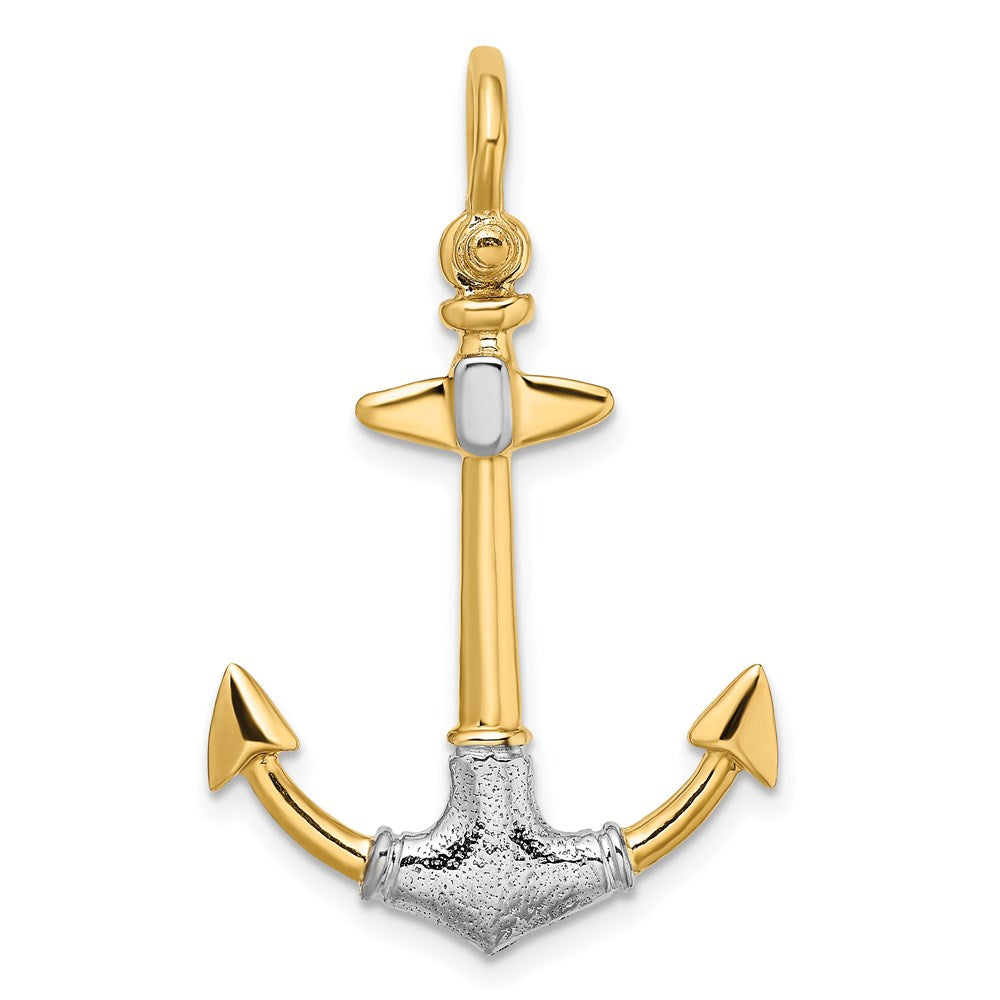 and Rhodium 3-D Textured Anchor with Shackle Bail Charm - WBC