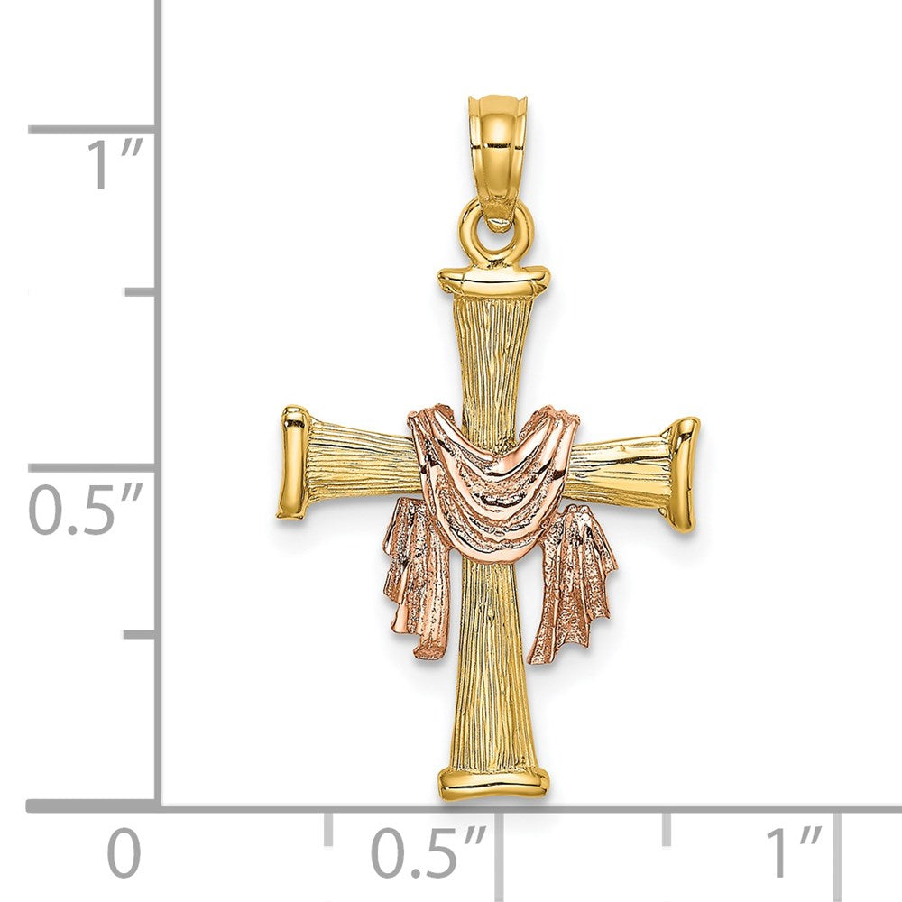 14l Two-Tone Textured Finish Cross with Drape Charm - WBC