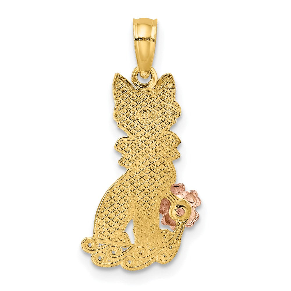 Two-Tone Sitting Cat with Bow and Flower Charm - WBC