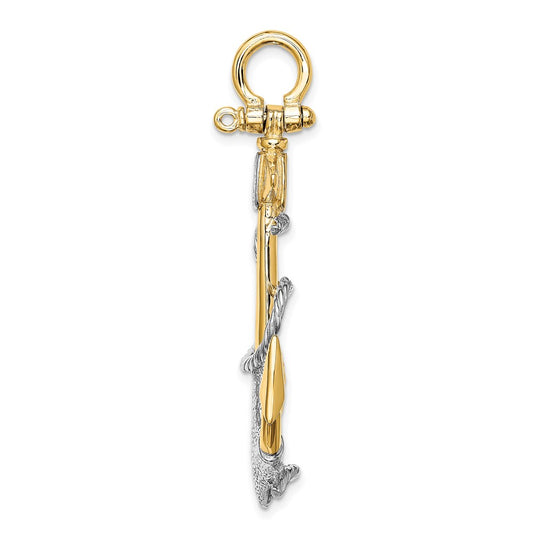 14Kw/Rhodium 3-D Anchor w/ Rope Shackle Bail Charm - WBC