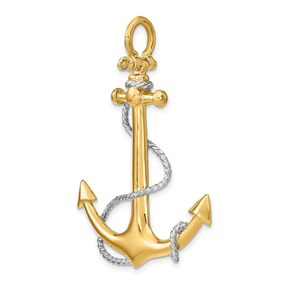 and Rhodium 3-D Large Anchor with Rope and Shackle Bail Charm - WBC