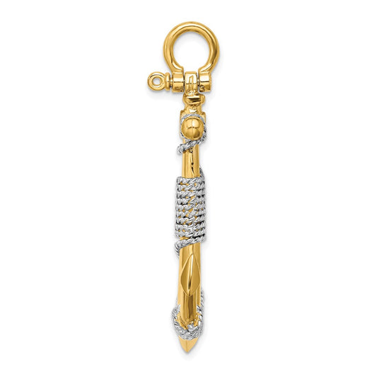 and Rhodium 3-D Large Anchor with Wrapped Rope Charm - WBC
