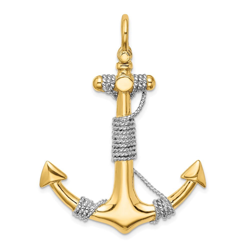and Rhodium 3-D Large Anchor with Wrapped Rope Charm - WBC