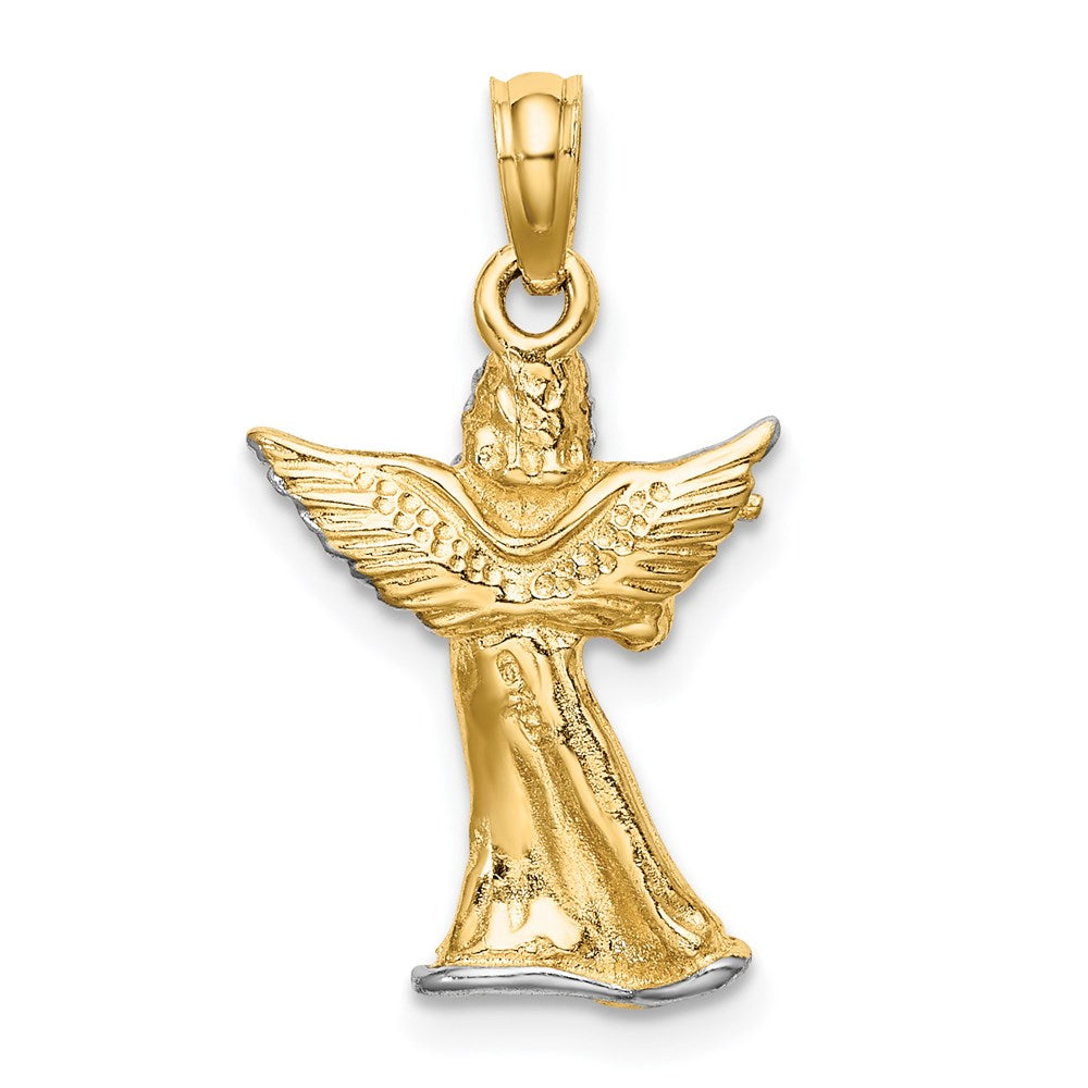 and Rhodium 3-D Angel Playing Flute Charm - WBC