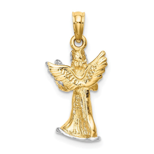 14K Gold 3-D Angel Playing Harp Charm, Rhodium-Plated, 11.4mm
