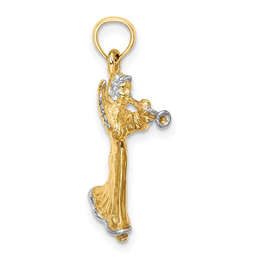 and Rhodium 3-D Angel Playing Trumpet Charm - WBC