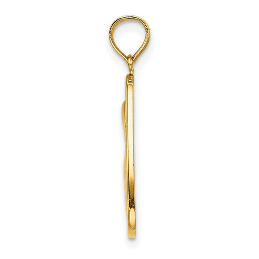 14K Gold Angel Praying with Halo On Triangle Disc Pendant, Rhodium-Plated