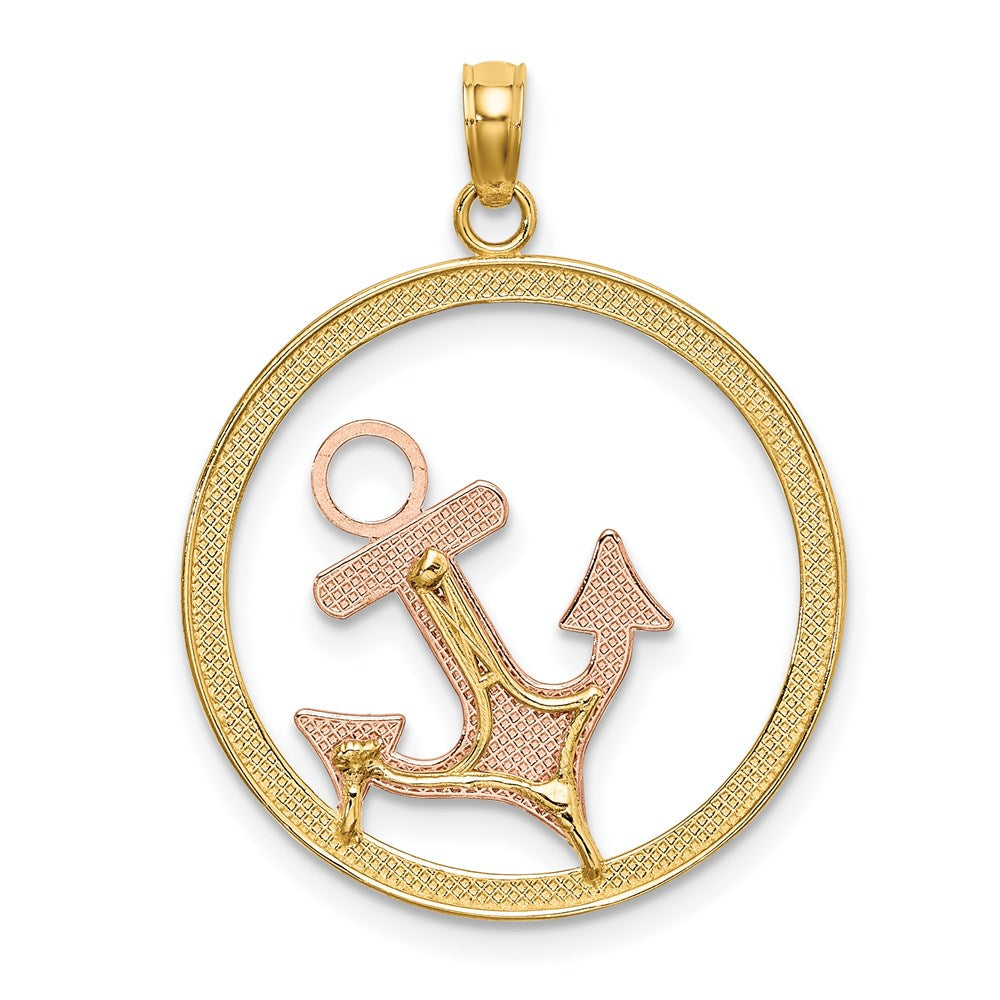 Two-tone with Rhodium Anchor In Circle Charm - WBC