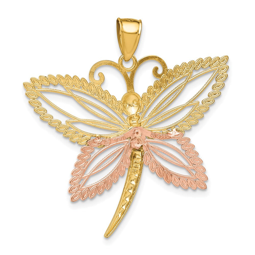 Two-tone with Rhodium Dragonfly with Diamond-cut Wings Pendant - WBC