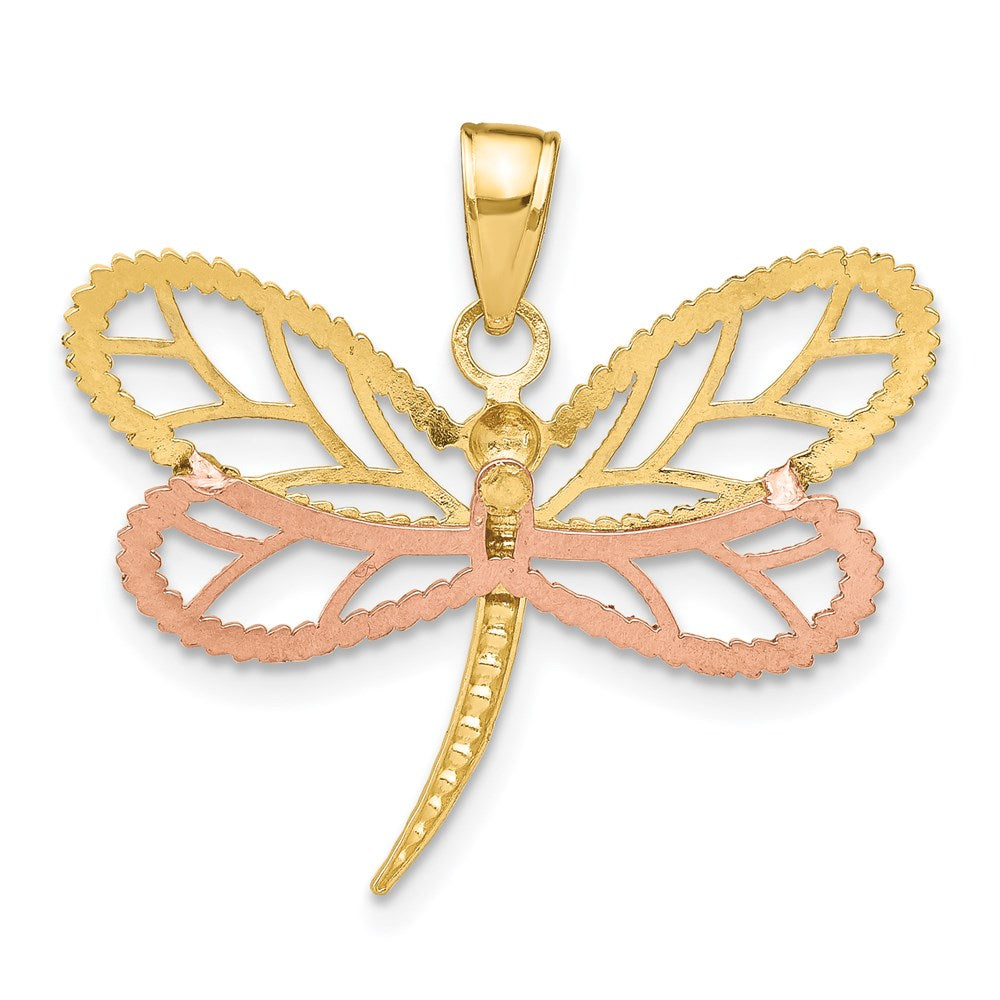 Two-tone with Rhodium Dragonfly with Beaded Diamond-cut Wings Charm - WBC