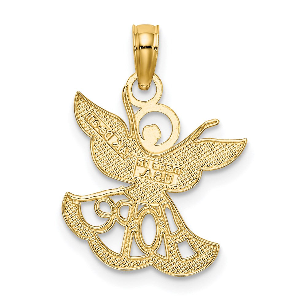 and Rhodium Polished and Textured Cut-Out HOPE Angel Charm - WBC