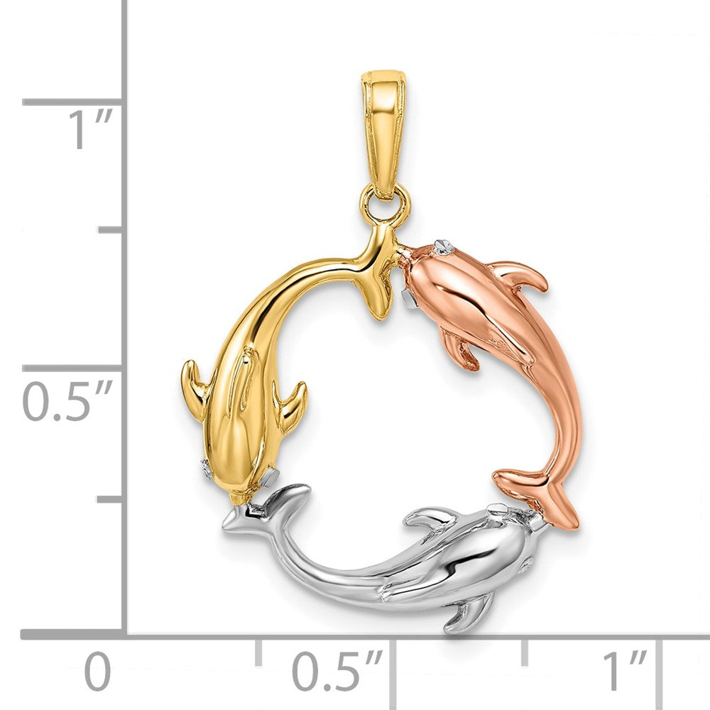 Tri-color Triple Dolphin Circle Pendant - WBC