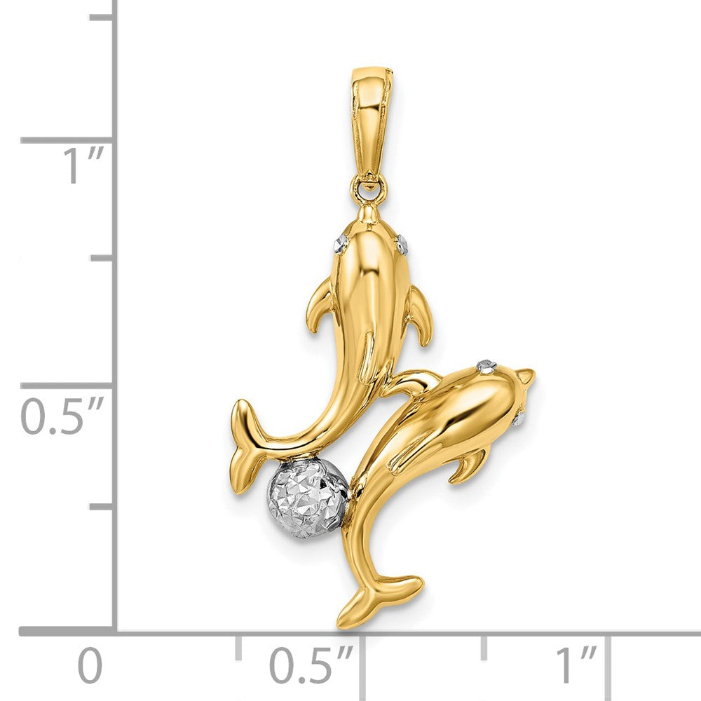 with Rhodium Two Dolphins with Ball Pendant - WBC