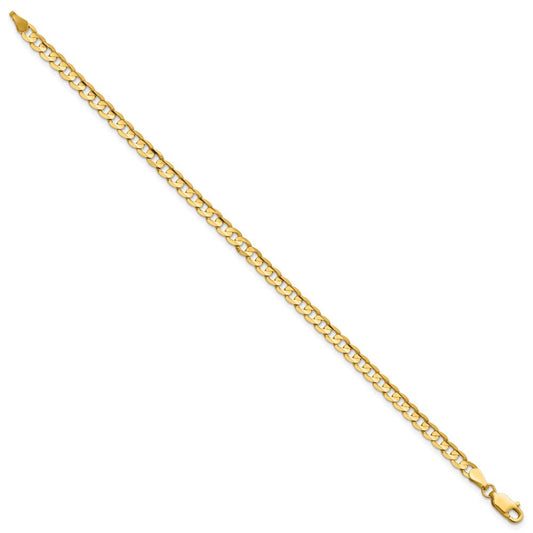14K Solid Gold Open Concave Curb with Lobster Clasp Bracelet, 3.8mm