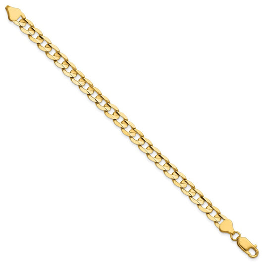 14K Solid Gold Open Concave Curb with Lobster Clasp Chain, 6.75mm