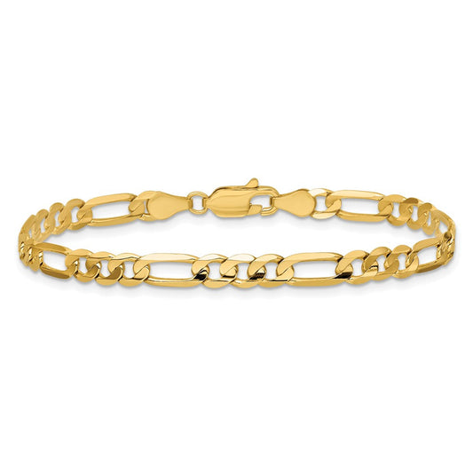 14K Gold Concave Open Figaro Chain, 4.5mm, Lobster Clasp