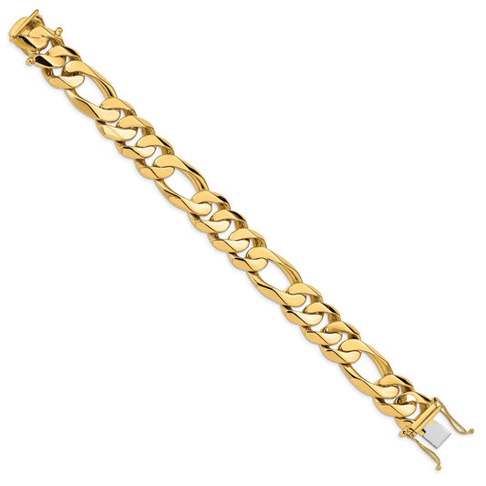 14K Solid Gold Heavy Hand Polished Figaro Link with Box Catch Bracelet, 15.7mm