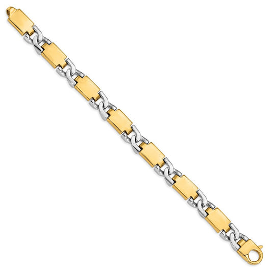 14K Solid Two-Tone Gold Hand Polished Fancy Link with Fancy Lobster Clasp Bracelet