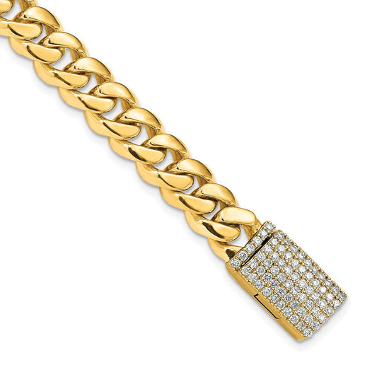 14K Gold Hand-polished Miami Cuban Link 1.55 ct Diamond Clasp Bracelet, 7mm