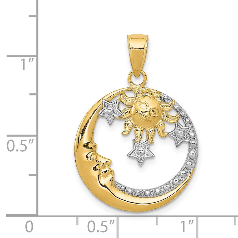 and Rhodium Diamond-cut Moon/Stars/Sun Pendant - WBC
