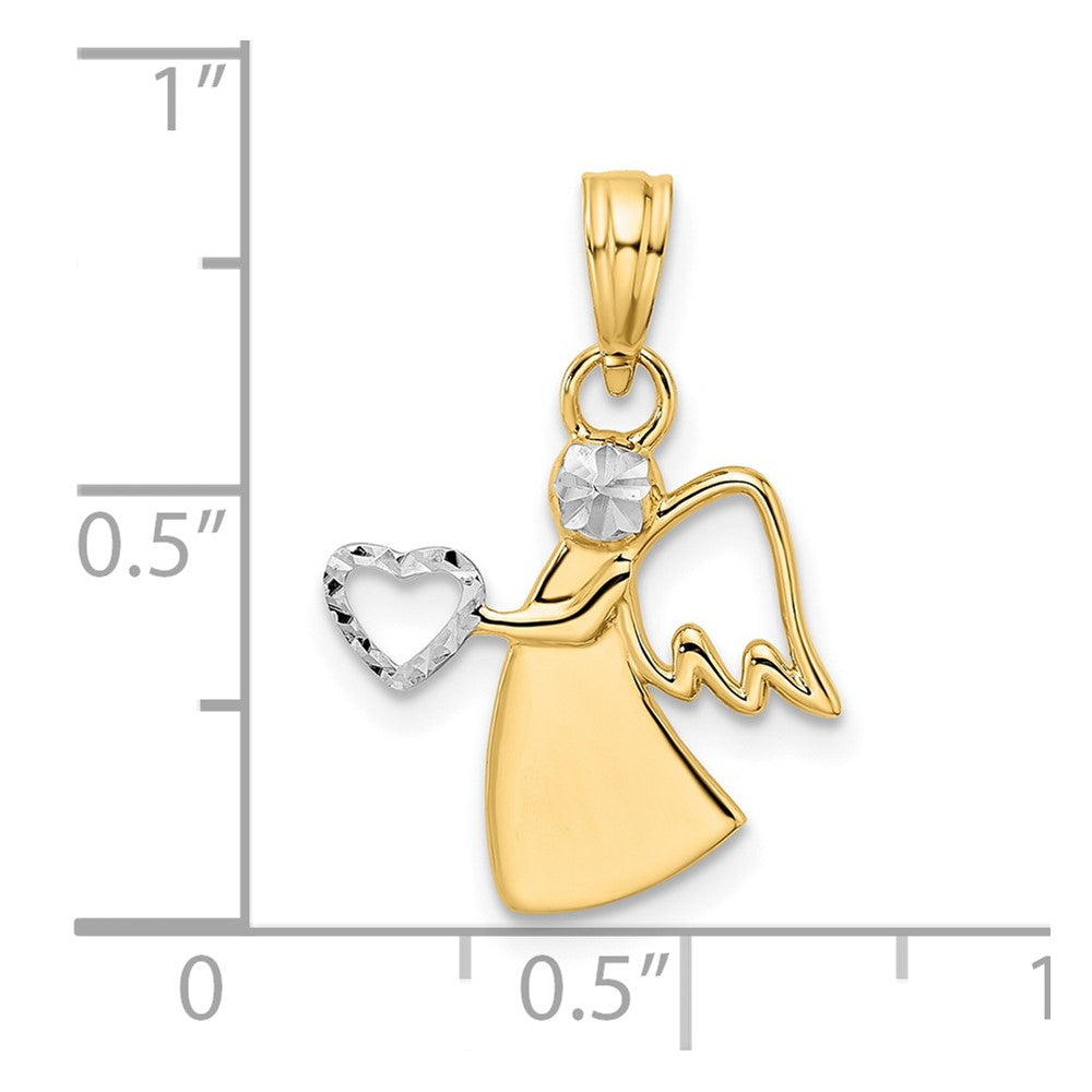 and Rhodium Diamond-cut Angel Holding Heart Pendant - WBC