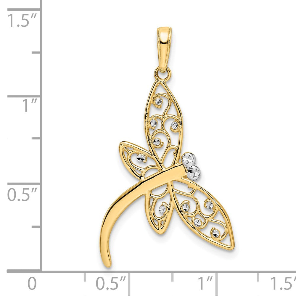 and Rhodium Diamond-cut Filigree Dragonfly Pendant - WBC