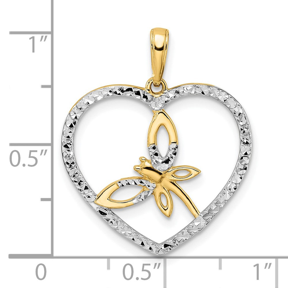 and Rhodium Diamond-cut Dragonfly in Heart Pendant - WBC