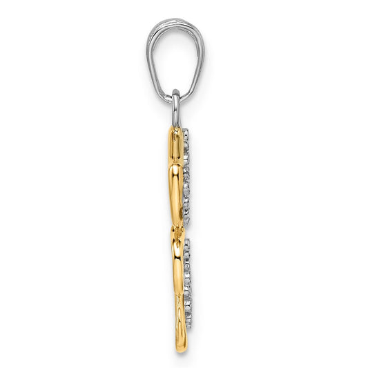 14K Gold Diamond-cut Dog & Puppy Pendant, Rhodium-Plated, 14.5mm