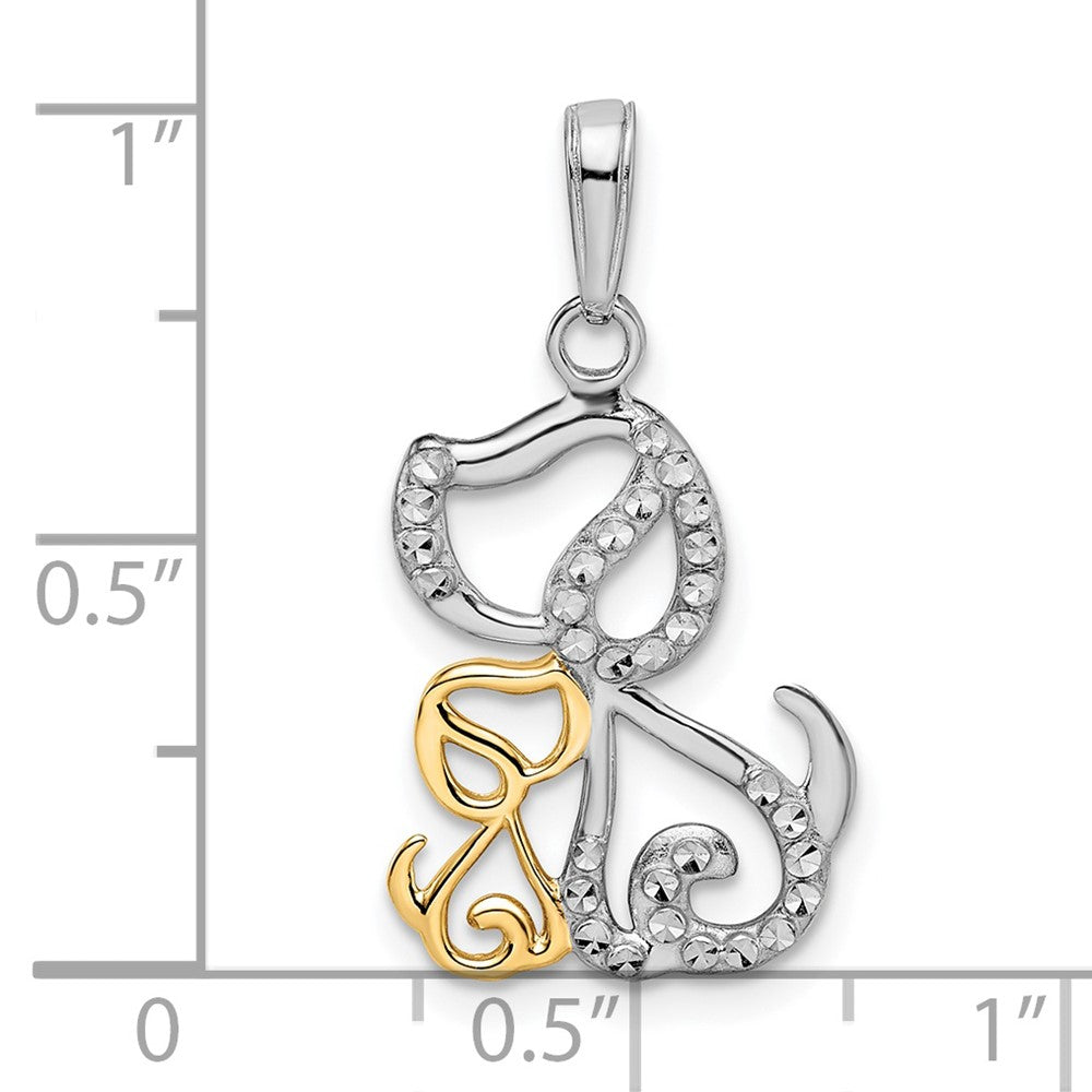 and Rhodium Diamond-cut Dog and Puppy Pendant - WBC