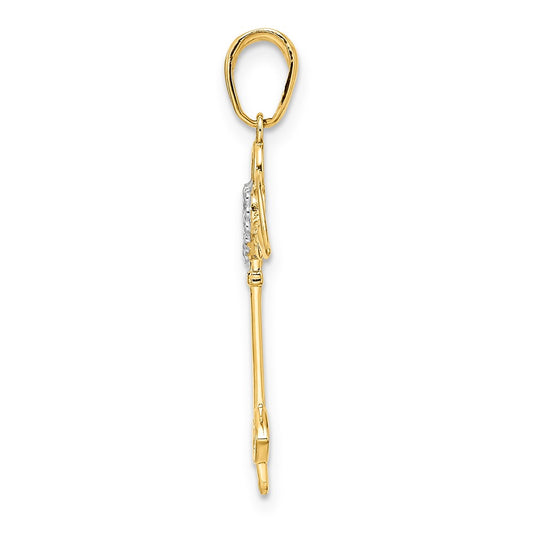and Rhodium Diamond-cut Heart/Angel Wings Key Pendant - WBC